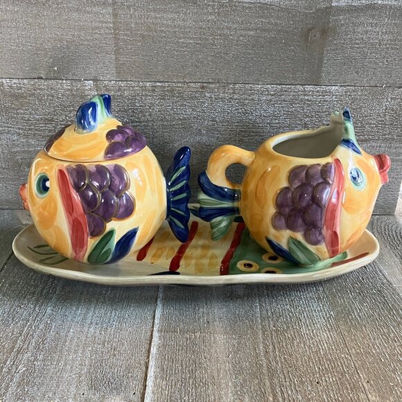 Under the sea hand painted cream and sugar serving set - Picture 1 of 6